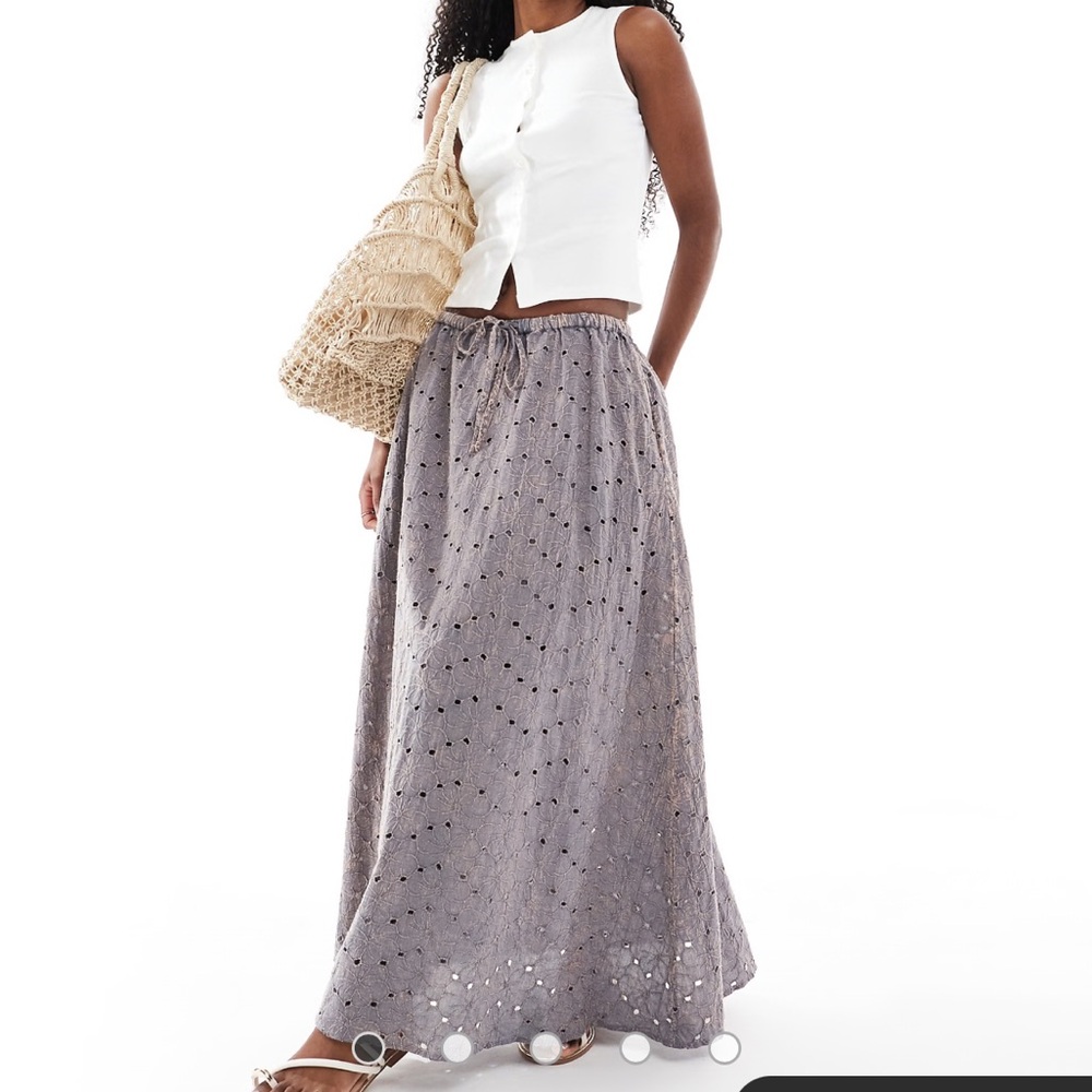 ASOS DESIGN Floral Broderie A Line Midi Skirt in Acid Wash